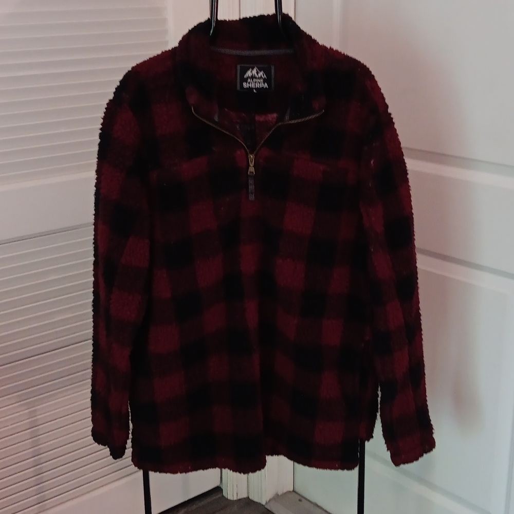 Alpine Sherpa Men's Size L Jacket Plaid  Zipper With Pockets Red Black